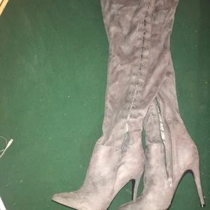 Sz 10W Knee High Slate Gray Stiletto Boot
